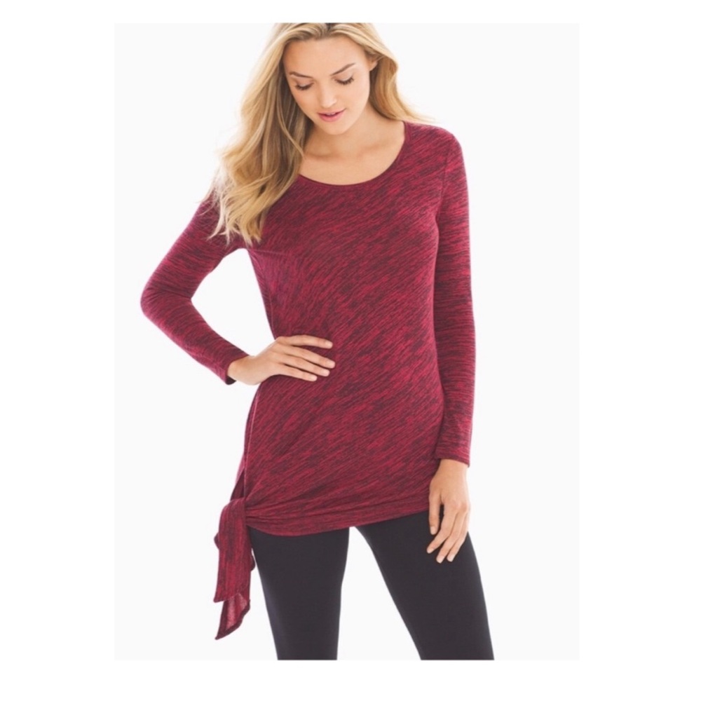 Soma Melange Asymmetrical Burgundy Space-dye Tunic Top XL Slinky Slub Knit